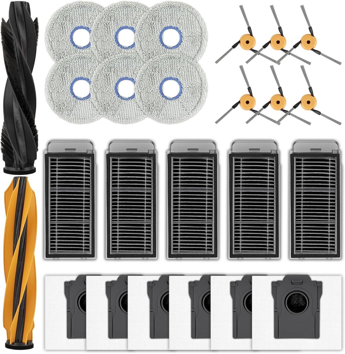 (25 stuks) L60 Pro Ultra vervangende onderdelen voor Dreame L60 Pro Ultra robotstofzuiger, 2 rolborstels, 6 dweilpads, 5 HEPA-filters, 6 stofzakken, 6 zijborstels, L60 Pro Ultra accessoireset