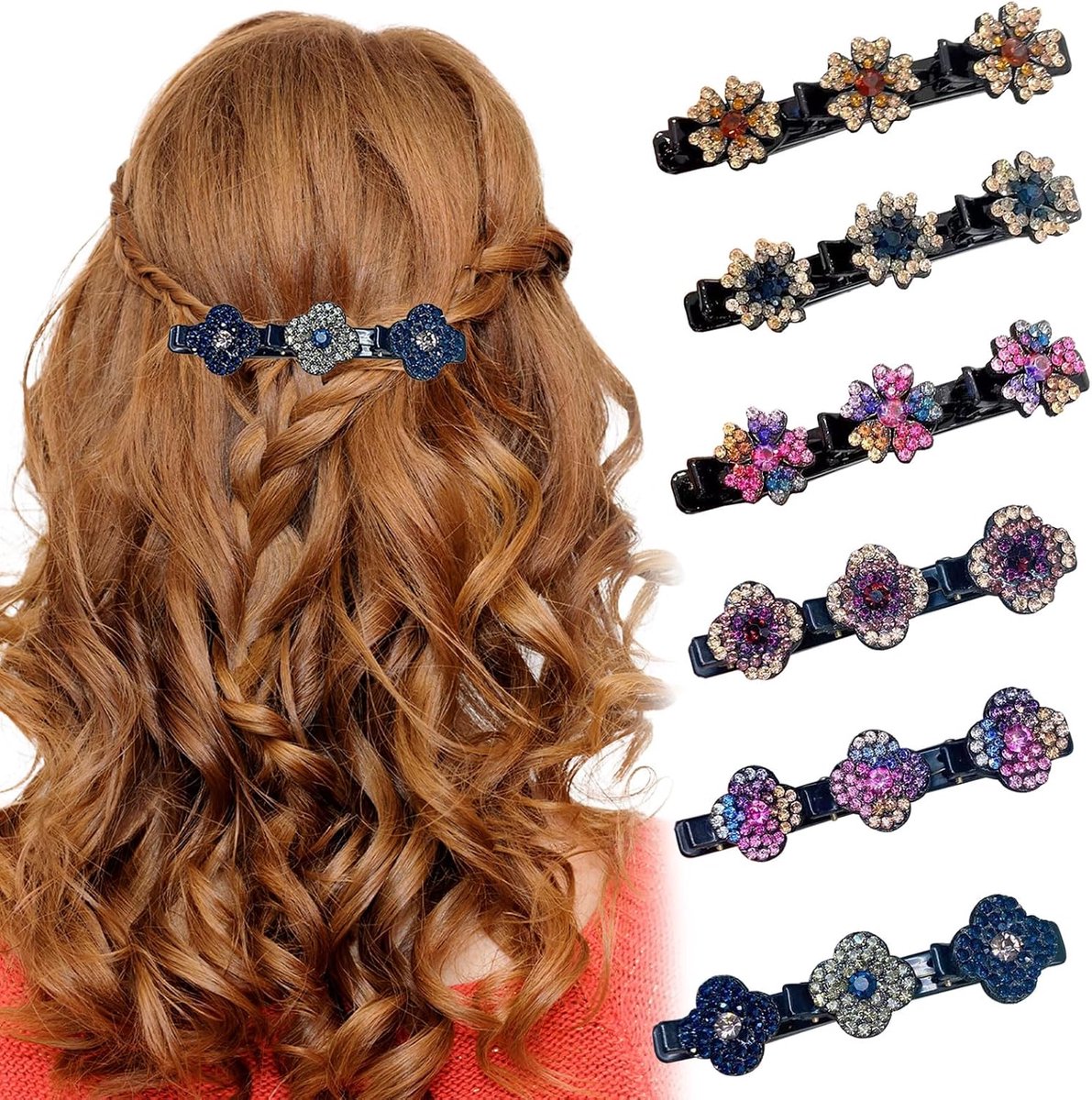 6 stuks sprankelende kristallen steen gevlochten haarclips, strass haarclips voor vrouwen, elegante haarstylingsclips, glanzende strass haarclip, gemakkelijk gevlochten haarclips haarbanden