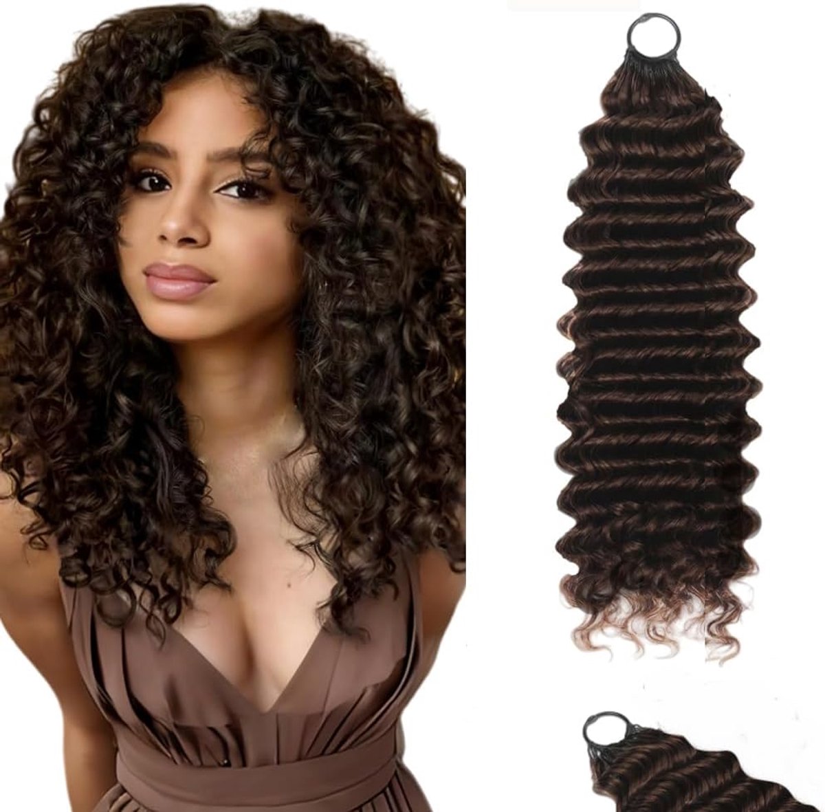 28 Inch Feather Crochet Human Hair Echte Haarverlenging 60g 40 Strands #4 Chocolate Brown Color Soft Lightweight Deep Wave Crochet Human Hair Bundles Human Hair Crochet Extensions