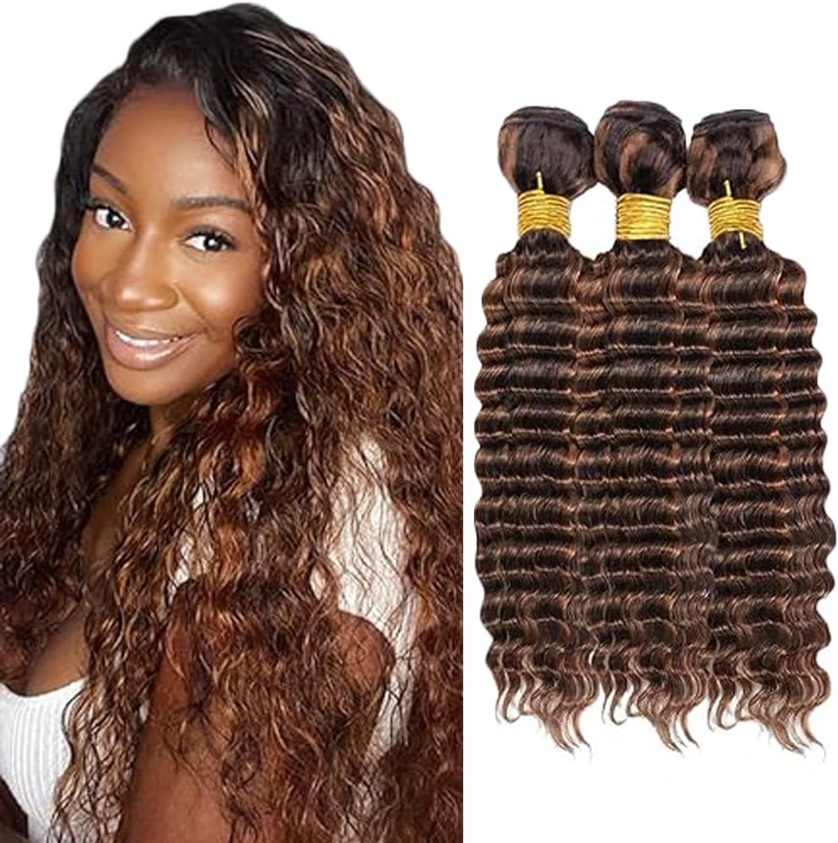 Dames Bundles Human Hiar Unprocessed Brazilian Virgin Deep Wave Human Hair Extensions P430 Highlight Brown Mensliches Haar Bundle With Minimal Shedding 24 26 28 Inch