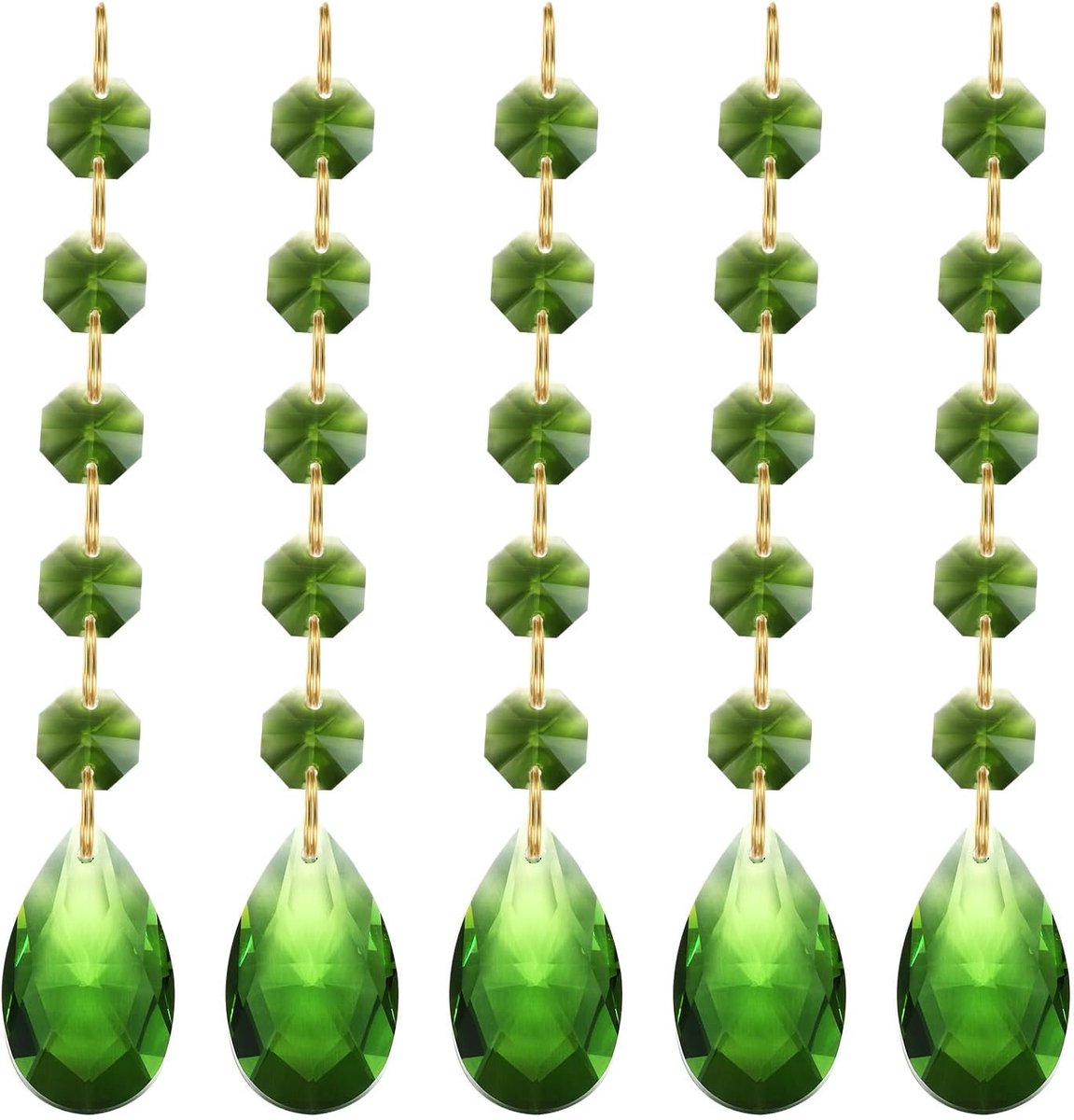 Traanvormige kristallen kroonluchter hangers kralen, 5 stuks 135 mm lengte 38 mm kroonluchter prisma's onderdelen ornamenten hangende kralen voor doe-het-zelf kunst ambachten decoratie, groen