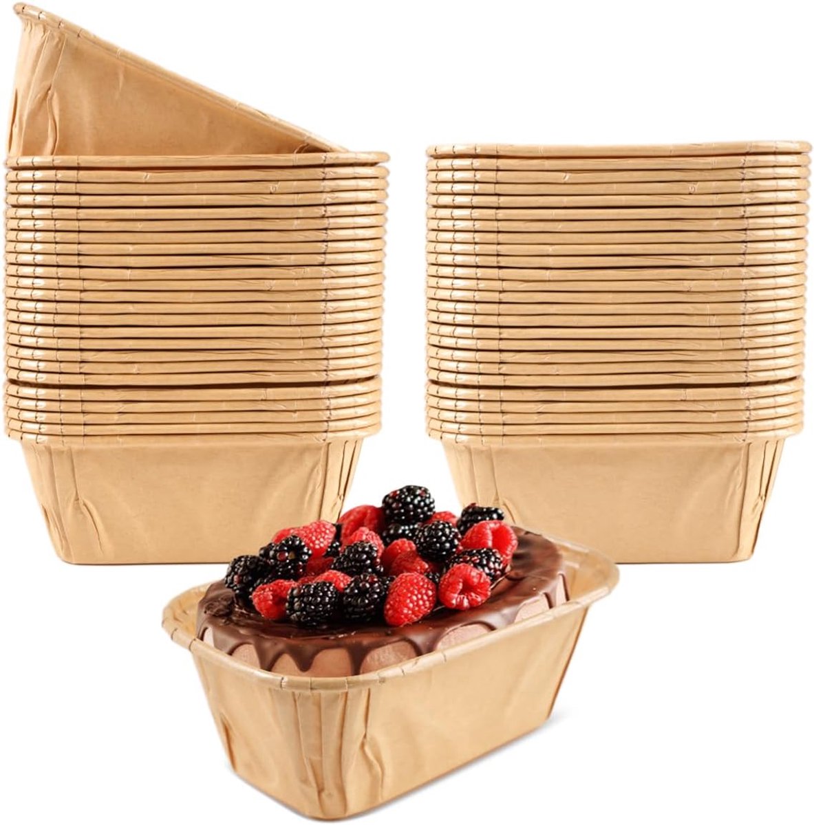 50 Stuks Rechthoekige Mini-Taartvormen, 11.5x4.3x4.3 cm Wegwerp Bakvormen | Olie en Hoge Temperatuur Bestendig Bakvorm van Papier voor Verschillende Festivals, Bruiloften, Verjaardagen, Feesten