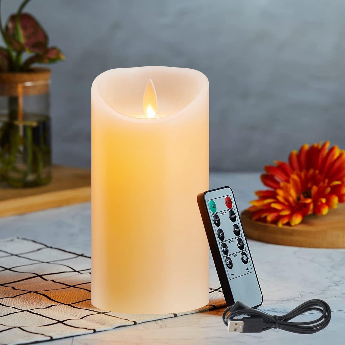 Oplaadbare LED Kaarsen met Afstandsbediening, Kaarsen op Batterijen, Kerstkaarsen met USB-kabel, Flikkerende LED-Kaarsen, Realistische Dansende Vlammen, voor Bruiloft, Feest (12.5cm Ivoor Wit)