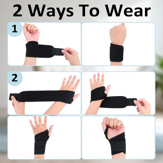 2 x tunnel-polsbandages, verstelbaar en ademend, voor heren en dames, voor kantoor, sportschool, tennis, peesontsteking, artritis, sportbescherming, zwart — afbeelding 5