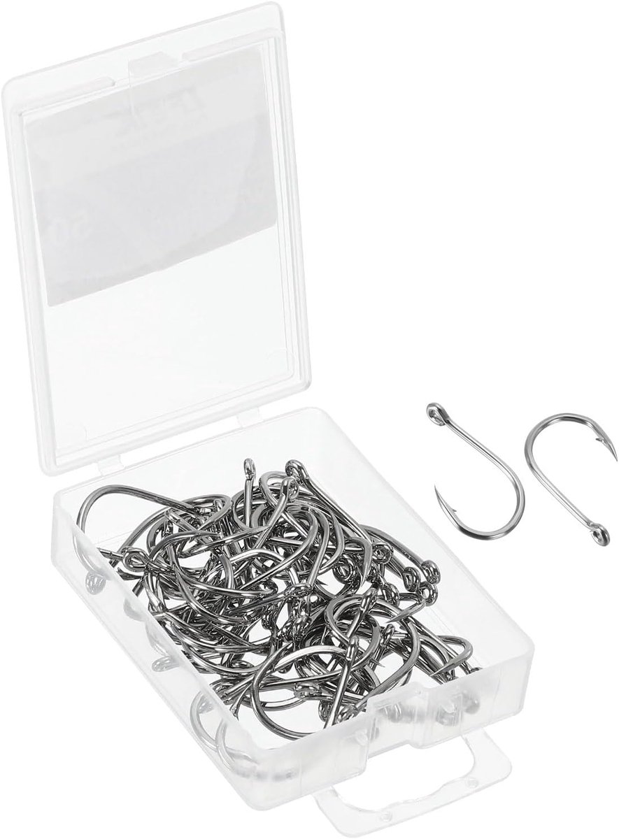 Haken, 50 Pack 0,4 inch Klauw Vishaak Vishaak Koolstofstaal J Gevormd met Weerhaken voor Zoetwater Zoutwater, Zilveren Toon