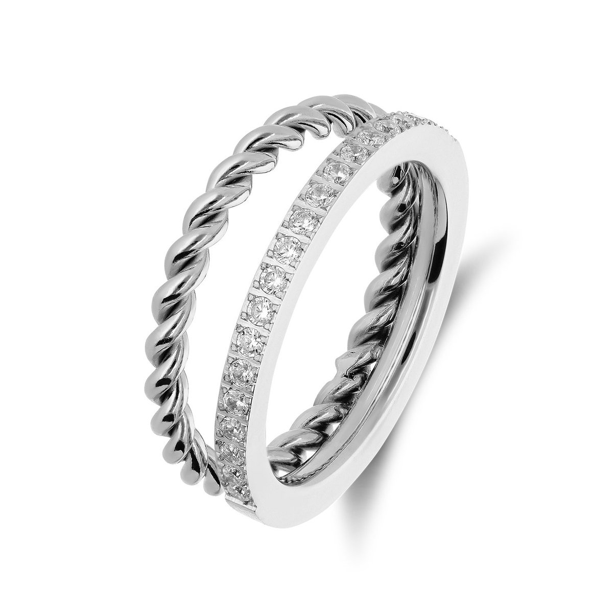 Lucardi Dames Stainless steel ring met zirkonia voor dames - Ring - Staal - Zilverkleurig - 21 / 66 mm