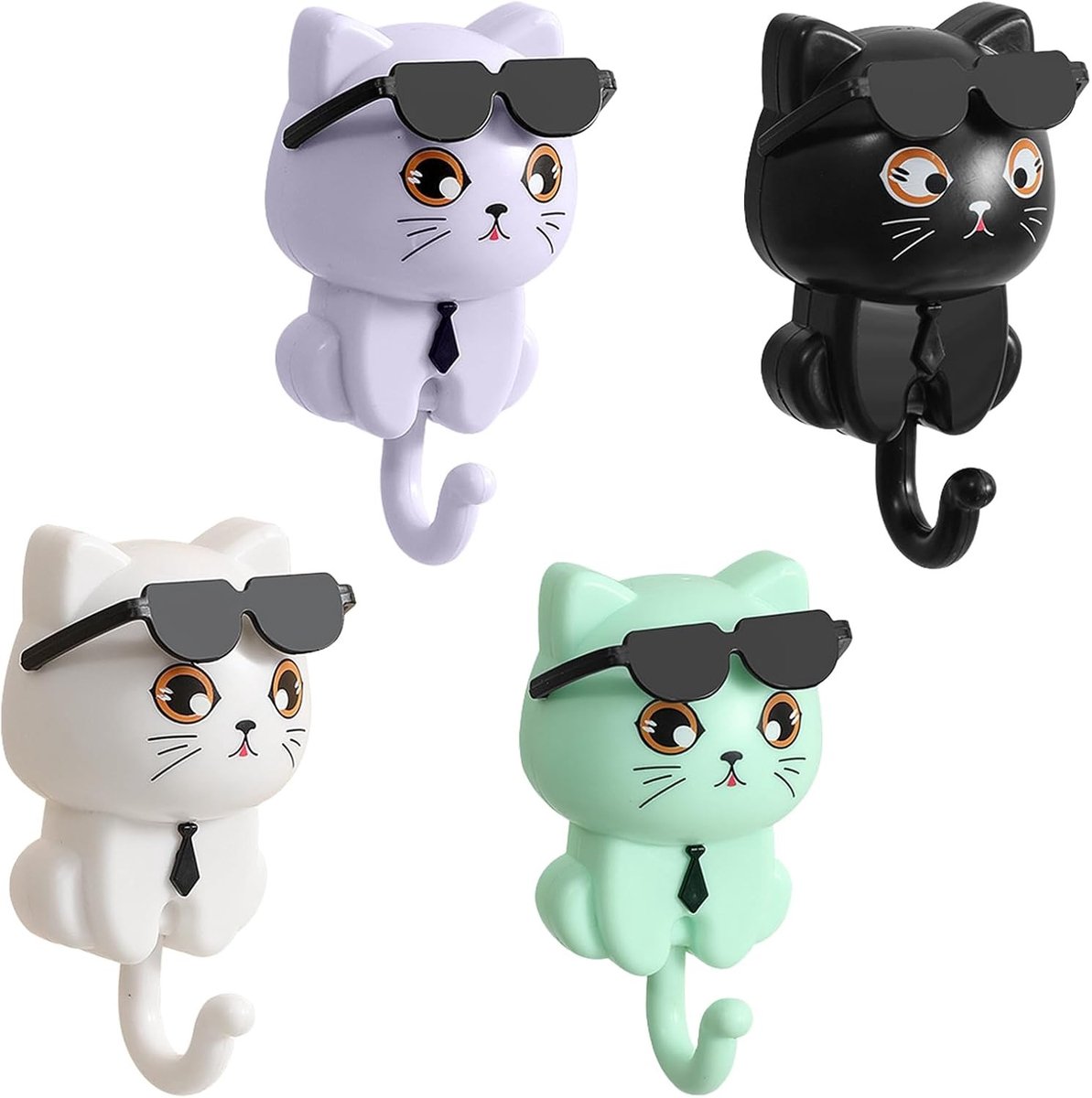 Creatieve Zelfklevende Haakjes voor Sleutels, Hoeden en Tassen - Set van 4 Adhesieve Kat Haakjes