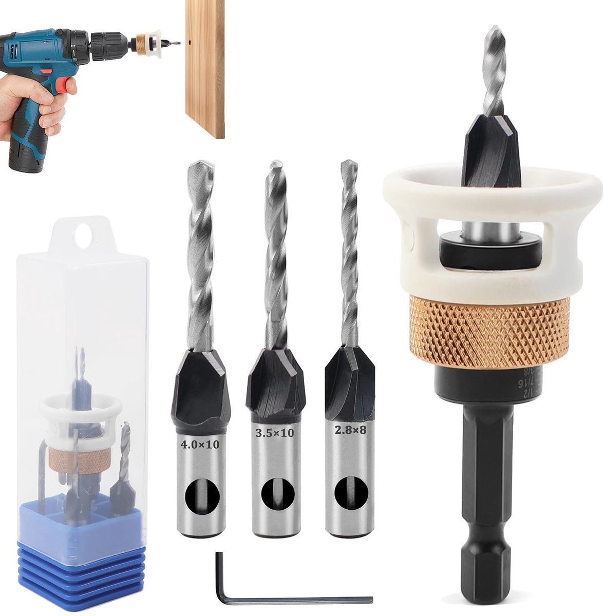 SolidKeus - 5-delige Countersink Boorset met Verstelbare Diepte