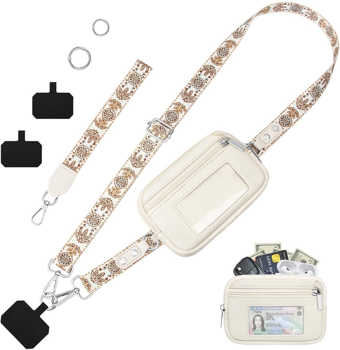SolidKeus - Universele Telefoonstrap met Afneembare PU Leren Tas