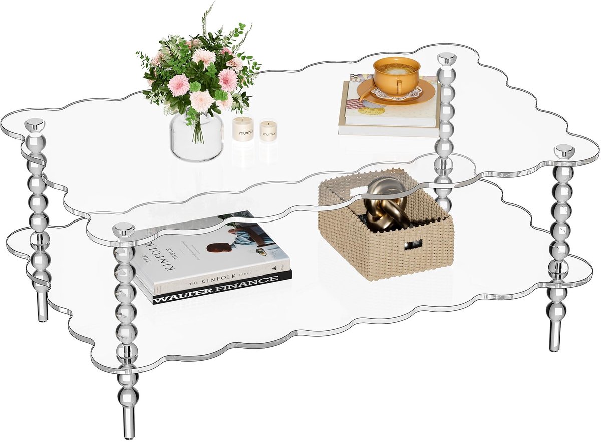 SolidKeus - Elegante Acryl Koffietafel met 2 Niveaus voor de Woonkamer
