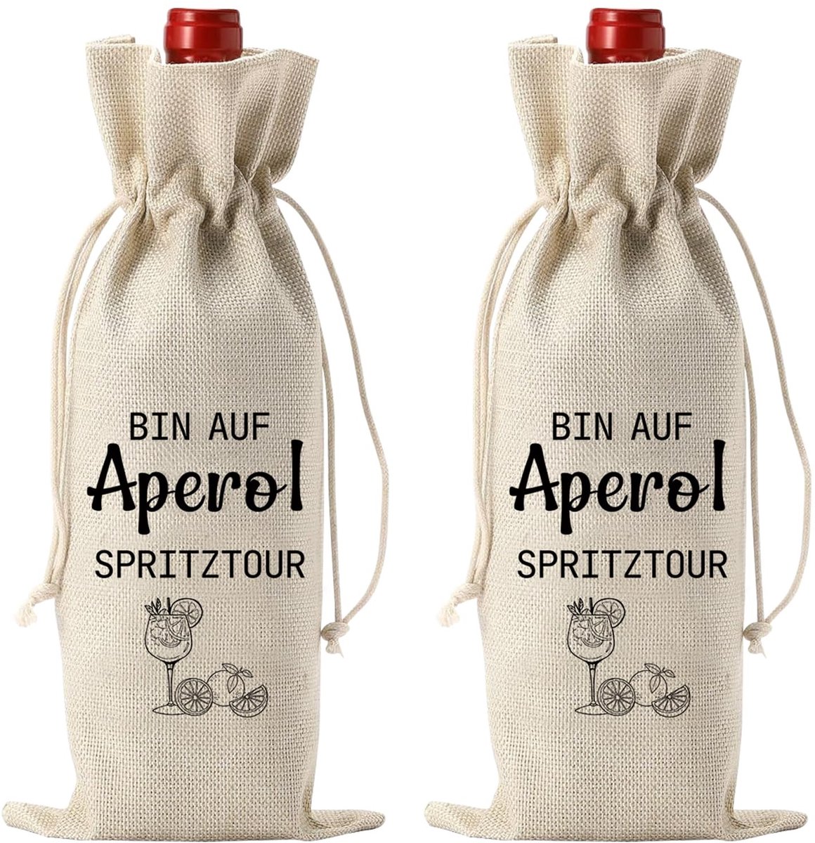 SolidKeus - Jute Wijnfleszakken Set van 2 voor Aperol Geschenken