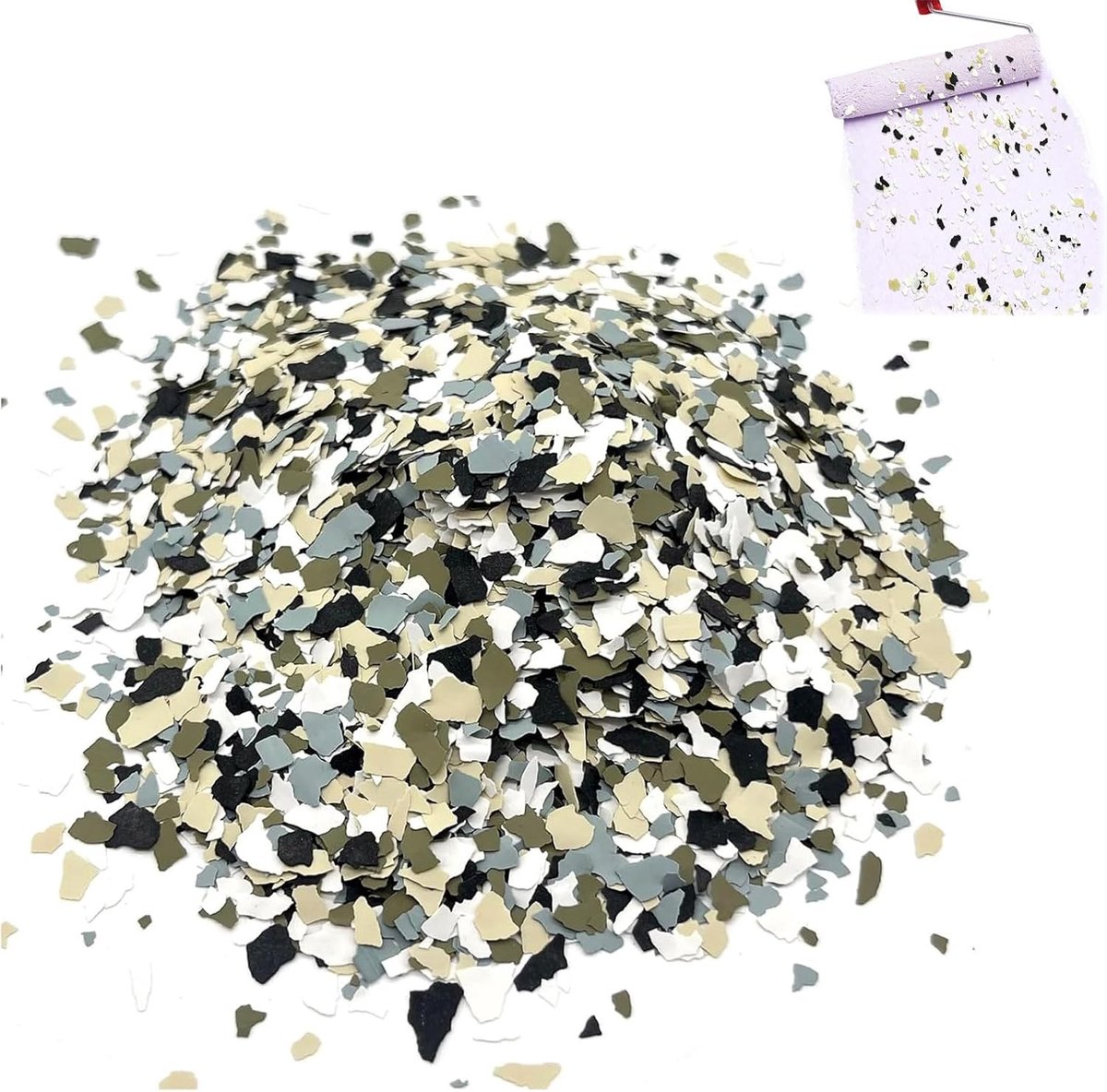 Decoratieve Betonnen Verf Vlokjes voor Epoxy Vloeren, 500g, Multicolor, 1-3mm, Ideaal voor Binnen- en Buitenruimtes, Garage en Werkplaats, Perfect voor Doe-Het-Zelf en Professionals