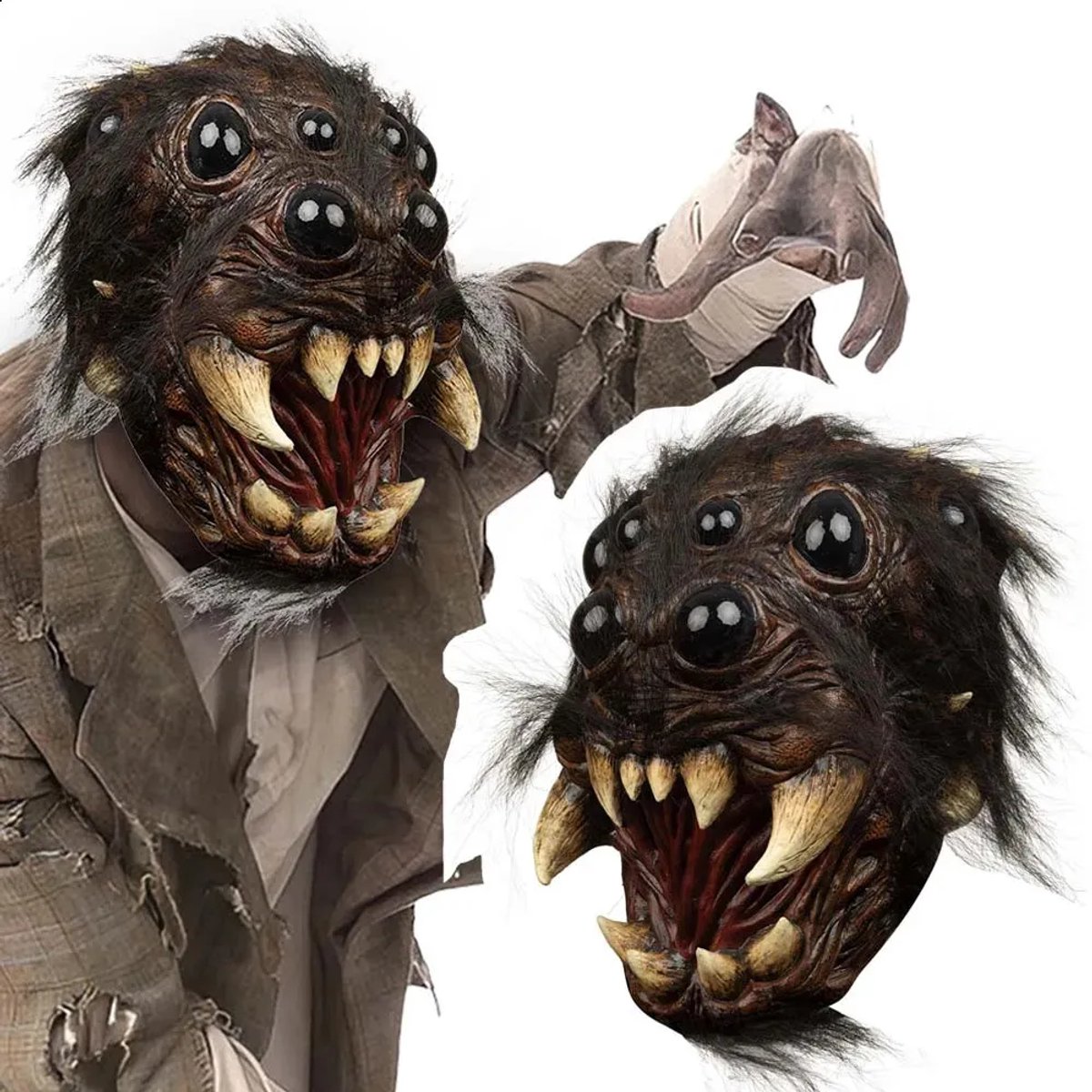 Claoner Halloween spin masker - Latex - Grote ogen en tanden - Eng verschijning - Party kostuum prop