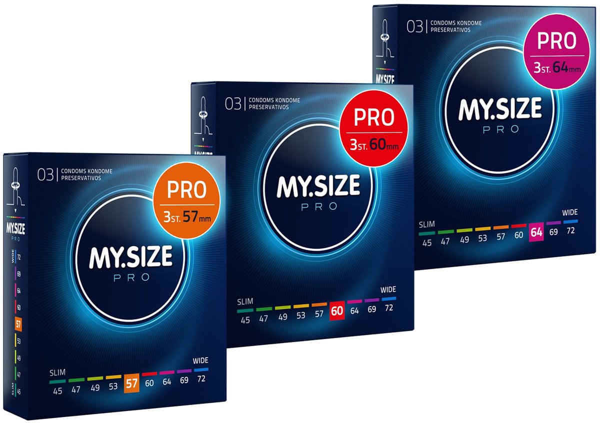 MY.SIZE PRO condoom maat 4,5,6-57,60,64 mm, Large & XL, 3x3 condooms - perfecte pasvorm en een geschikte maat voor iedereen