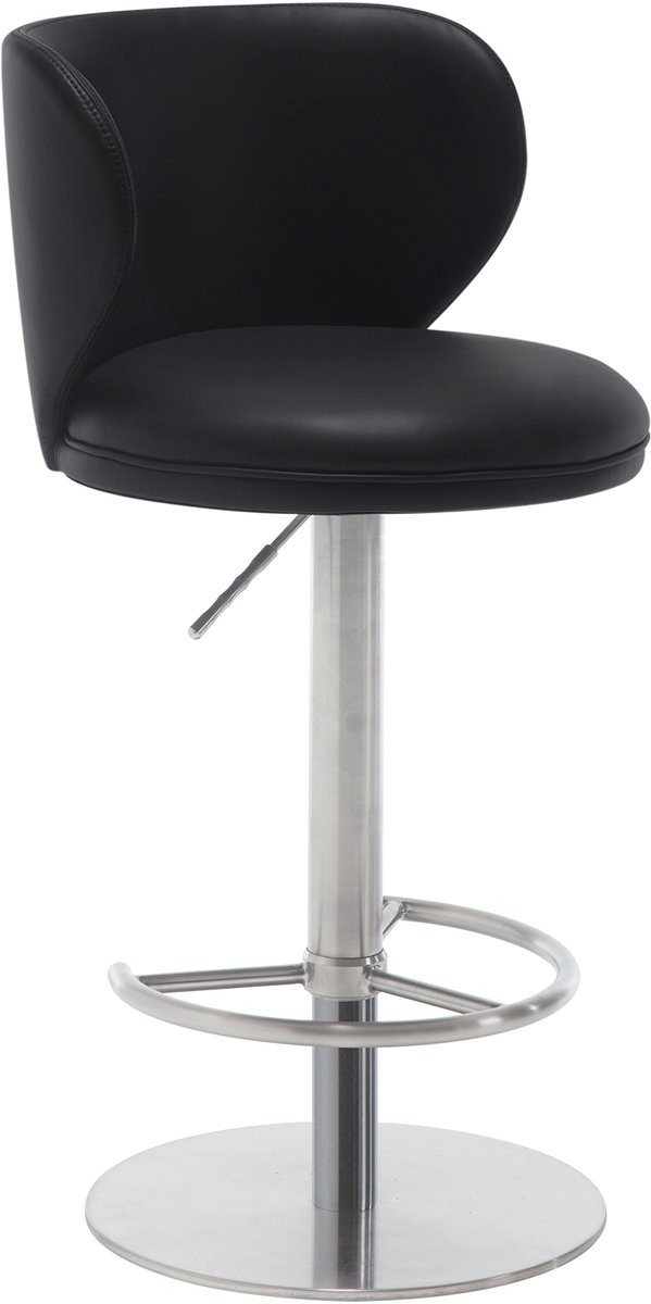 Clruro Barkruk - Zithoogte 22,8-32,7 inch - Verstelbaar met Voetsteun - Nappaleer/RVS - Zwart