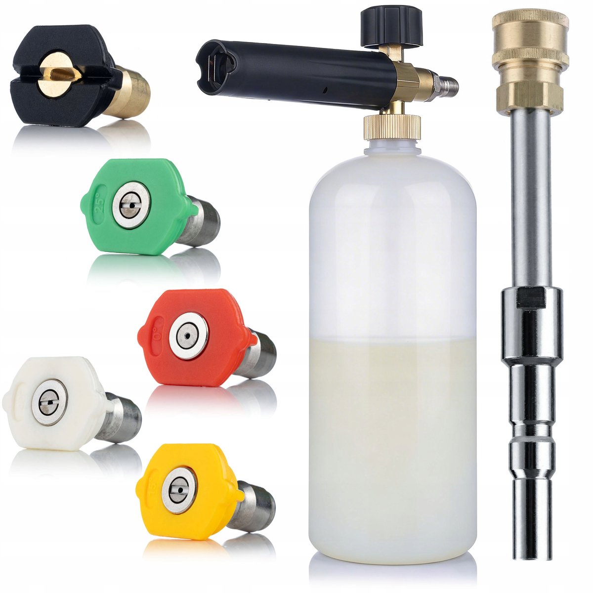 Rosfix Schuimpistool Vervanging Set - 1L Schuim Hogedruklans 5 Spuitmond 1/4 QC - 200 Bar - Geschikt voor Kränzle, Nilfisk
