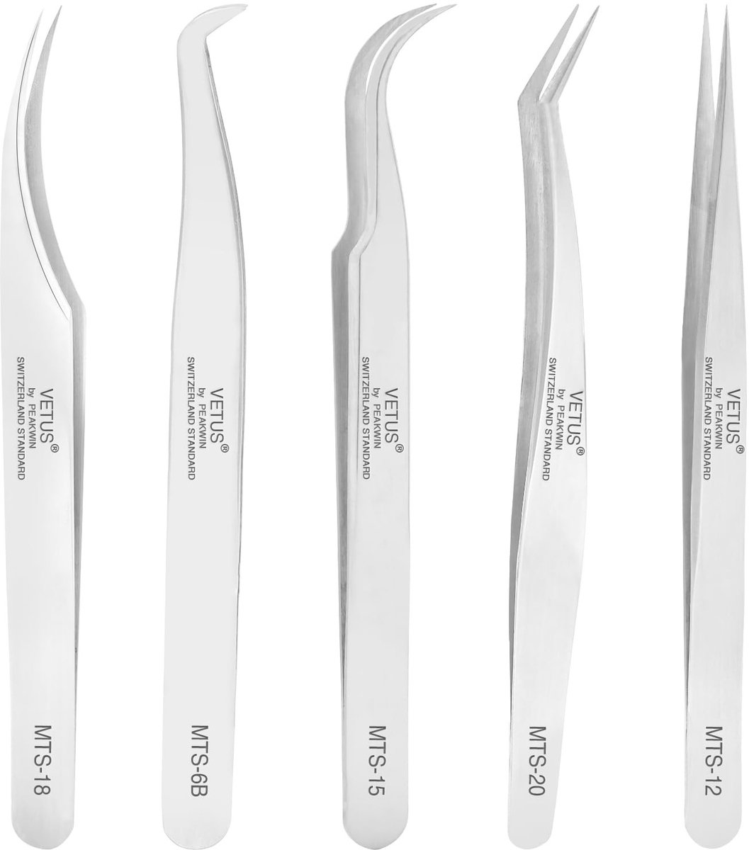 Omgoods - Set van 5 Professionele Wimperpincetten van Roestvrij Staal