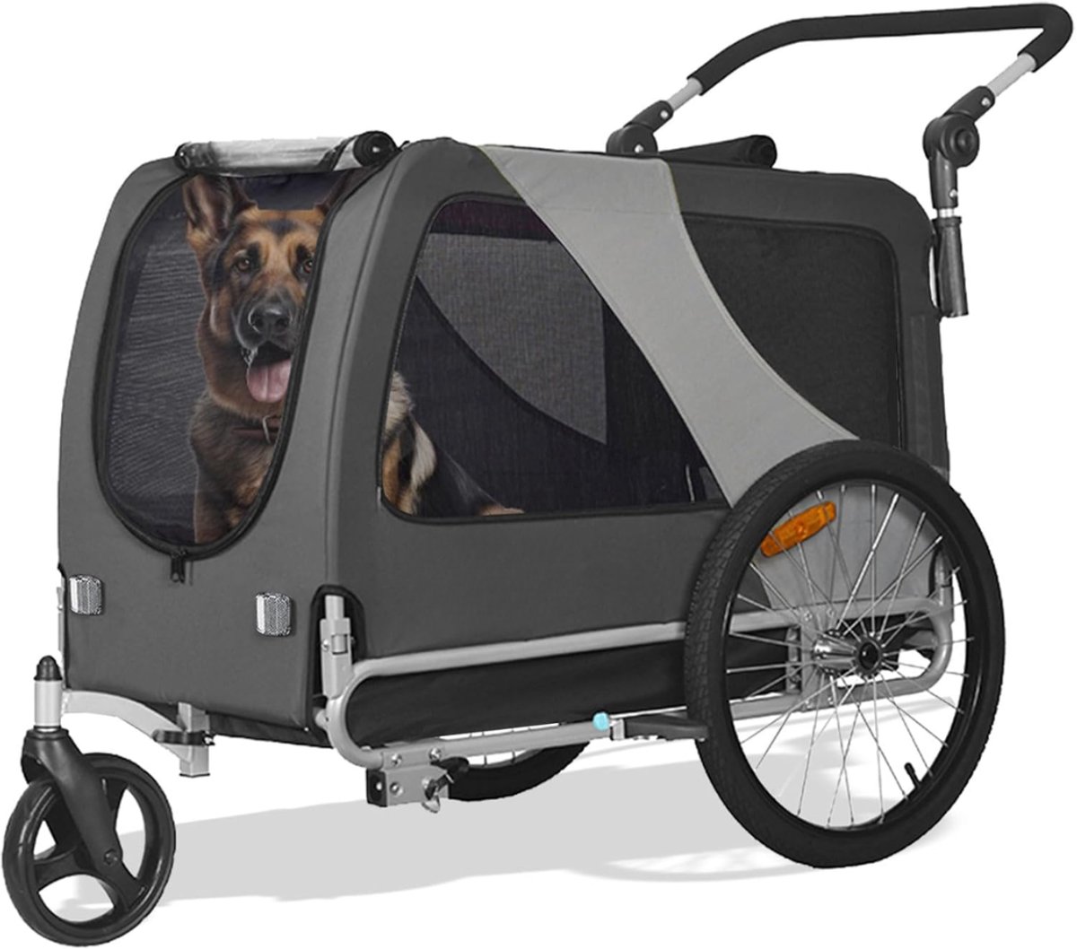 Lìon® Hondenfietskar - Universele Fietskoppeling - Opvouwbare Winkelwagen - Grijs - 152cm x 72cm x 105cm