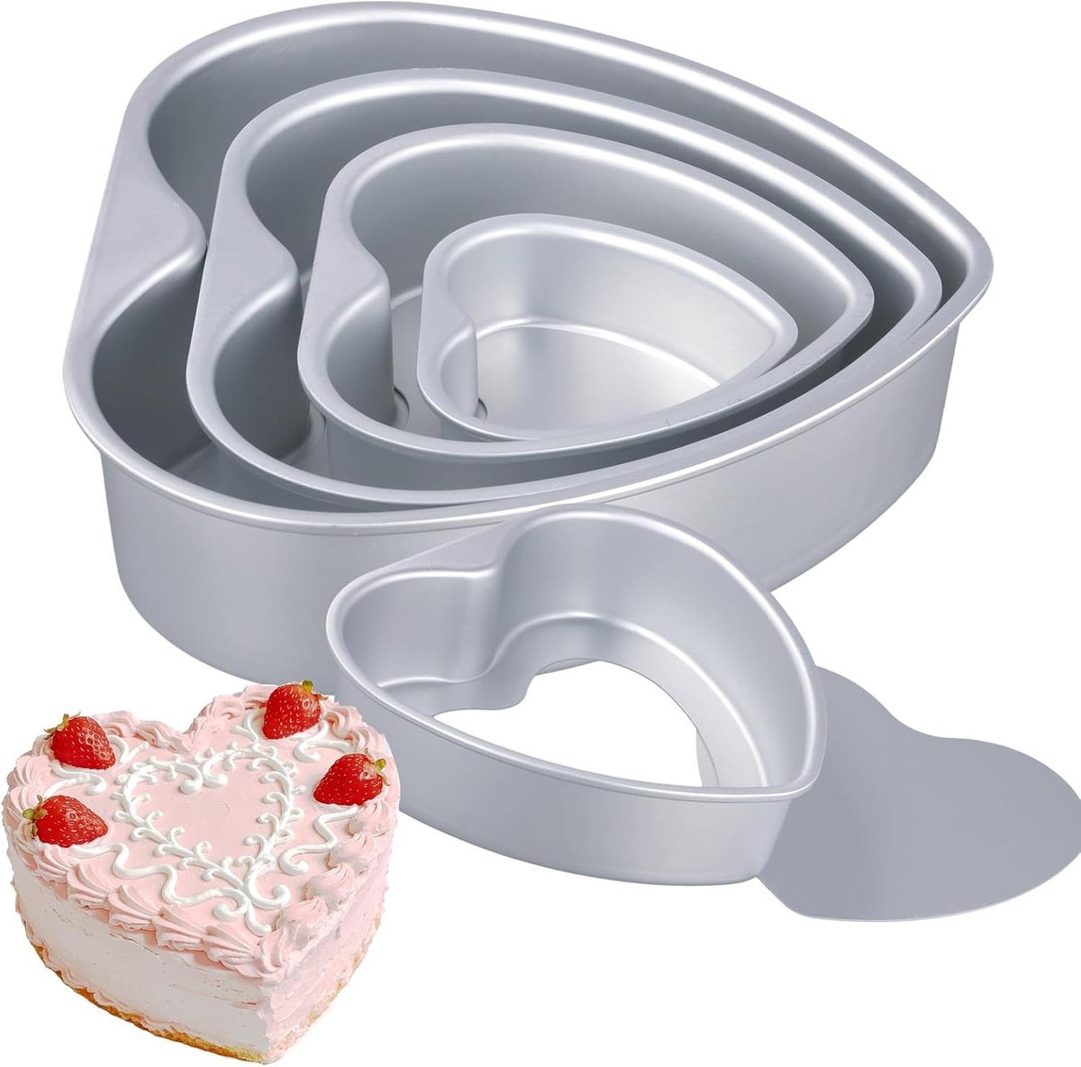 Set van 4 hartvormige taartvormen, aluminium bakvorm met afneembare bodem voor bruiloften, verjaardagen en thuis bakken, 10/6/8/10 inch