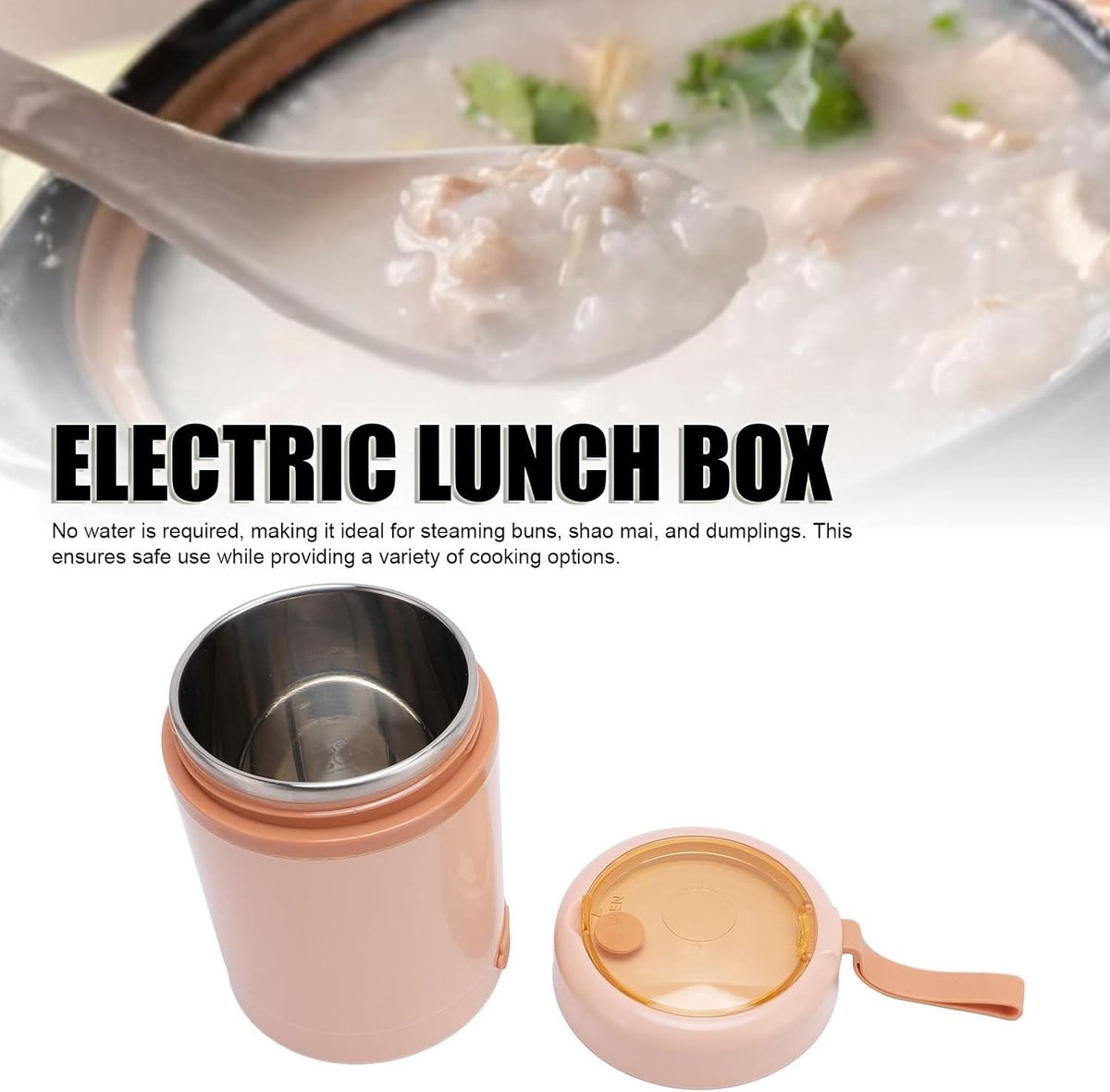 Draagbare Elektrische Lunchbox voor het Verwarmen van Voedsel, RVS Zelfverwarmende Maaltijdcontainer met Lepel, Ideaal voor Werk en Reizen — cadeau in Kookcadeaus - foto 8