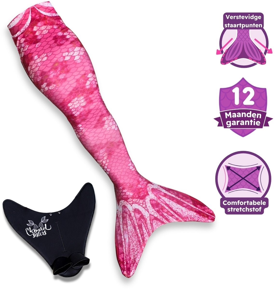 Mermaid Sisters Yuna - Zeemeermin Staart met Monovin voor Meisjes - Roze - Maat 122-134
