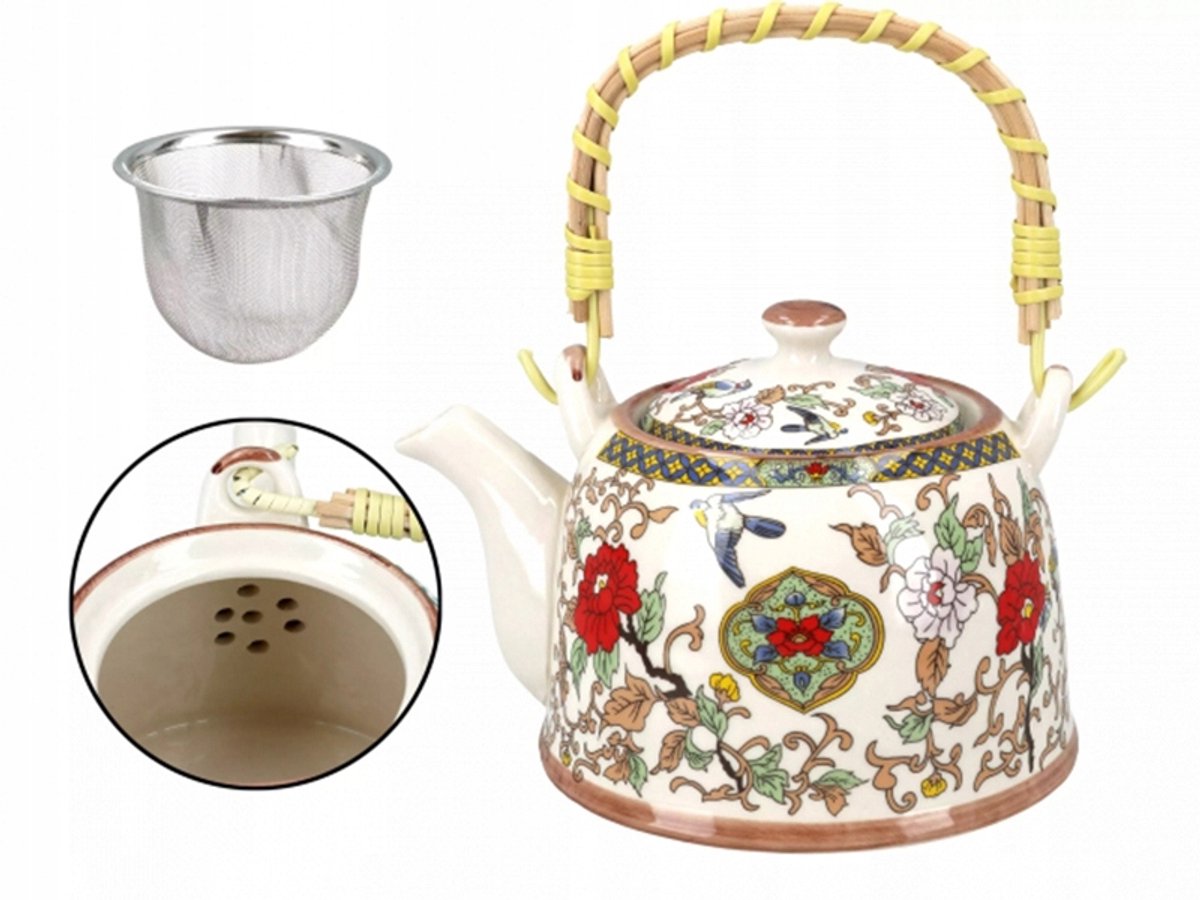 Keramische Theepot 900ml met Bamboe Handvat & Zeef