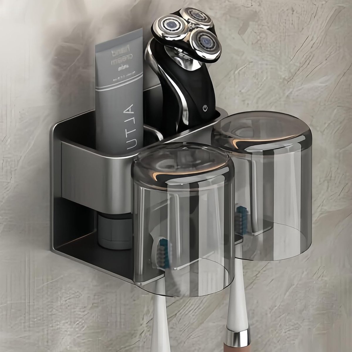 Tandenborstelhouder - Grijs - 14 x 7,5 x 8 cm - Aluminium Wandmontage zonder Boren - Voor Badkamer en Keuken