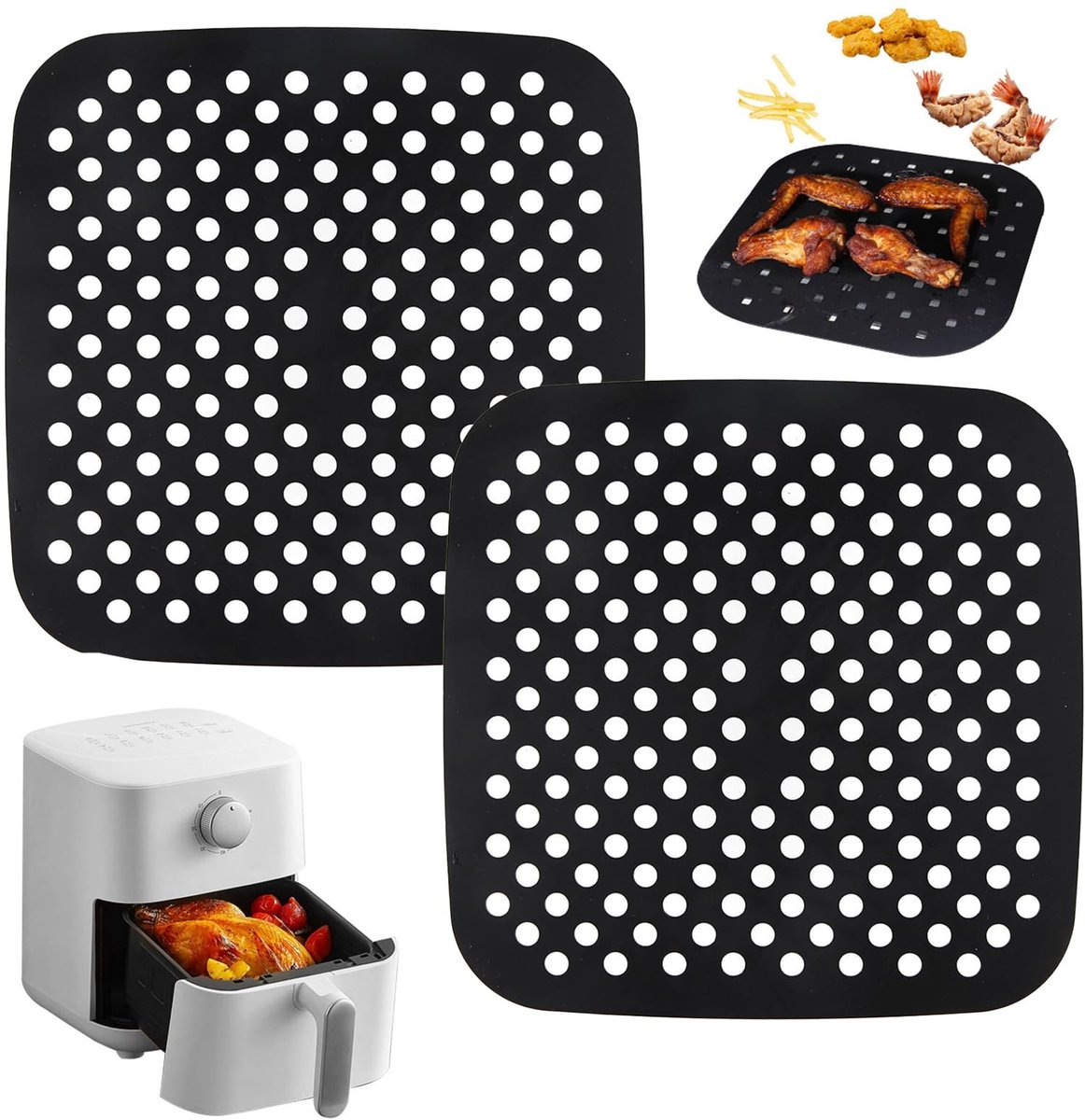SolidKeus - Set van 2 Herbruikbare Siliconen Matten voor Airfryer