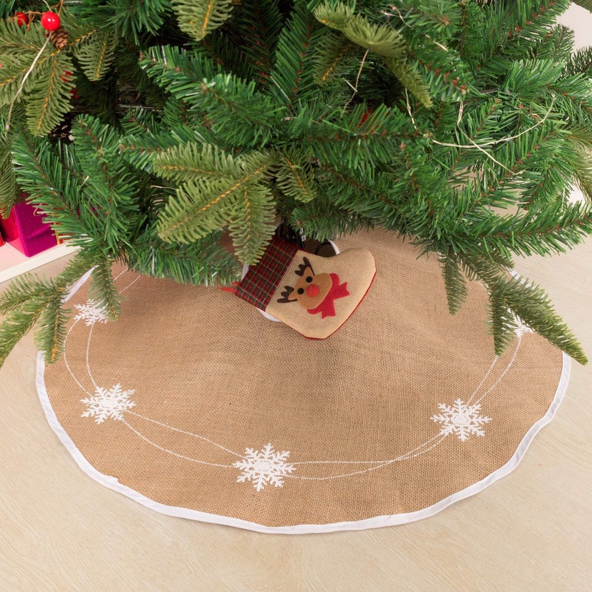 SolidKeus - Jute Kerstboomrok met Sneeuwvlokken 48 inch