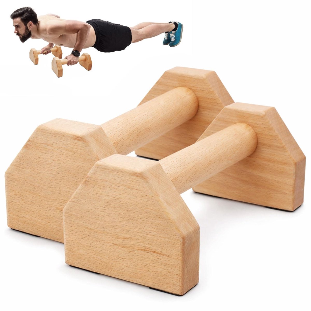 SolidKeus - Ergonomische Houten Pompgrepen 25 cm voor Fitness