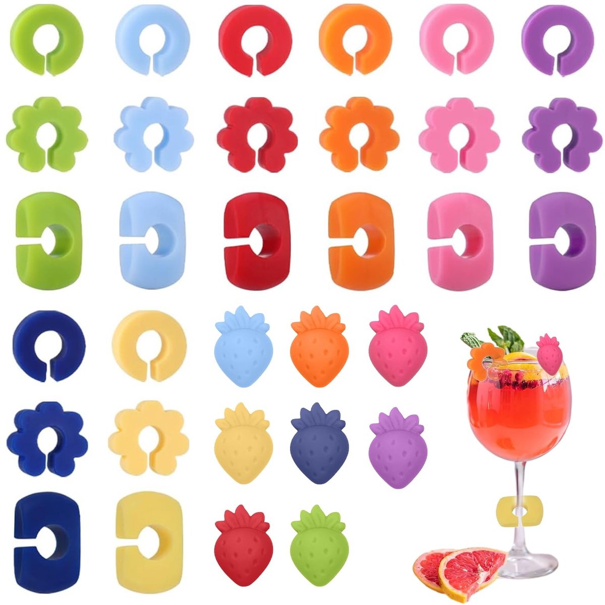 SolidKeus - Silicone Glazen Markers voor Champagne en Martini Glazen