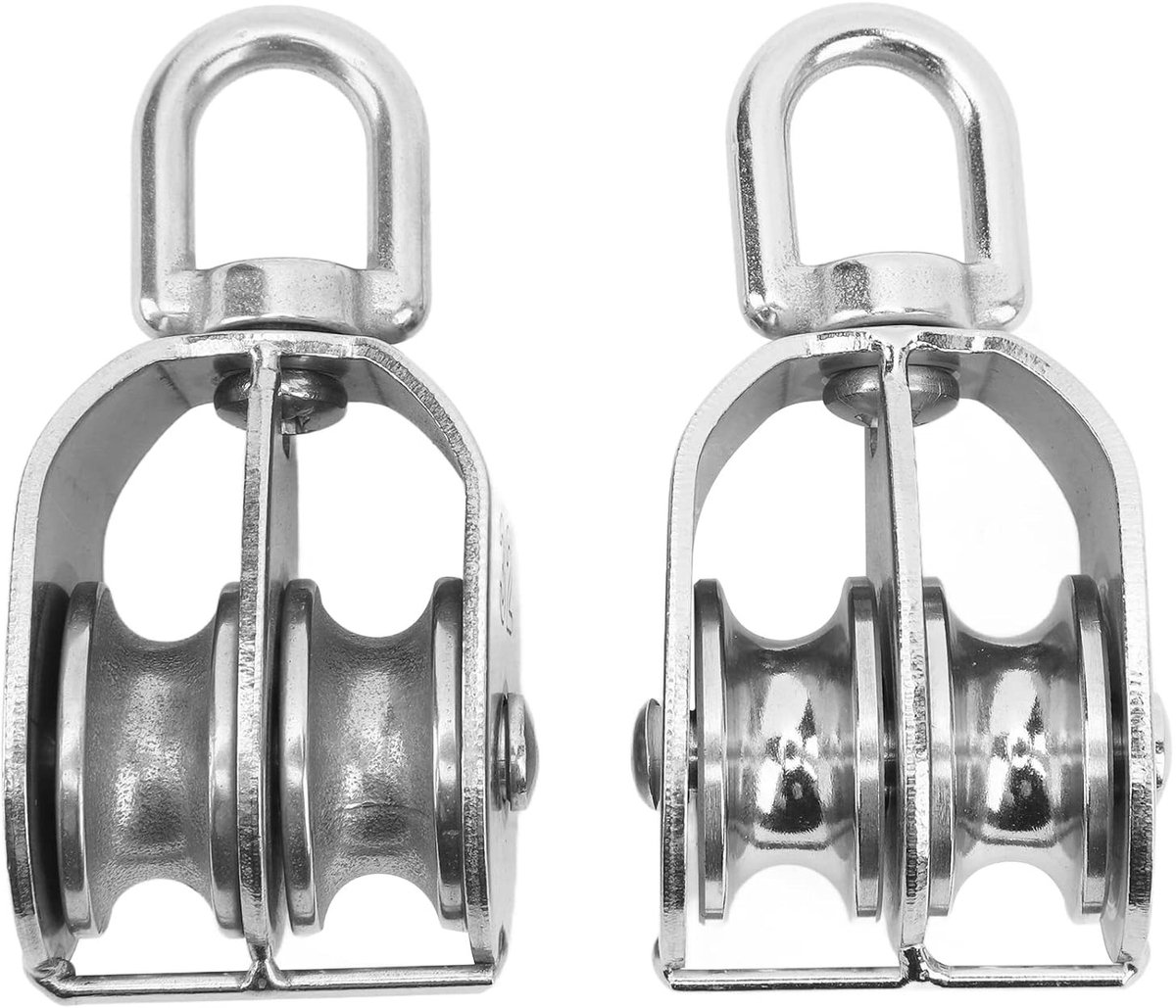 Dubbele Pulley Blok Set van 2, RVS Kabel Pulley met 360 Graden Rotatie voor Kabelheffen en Liftingtoepassingen