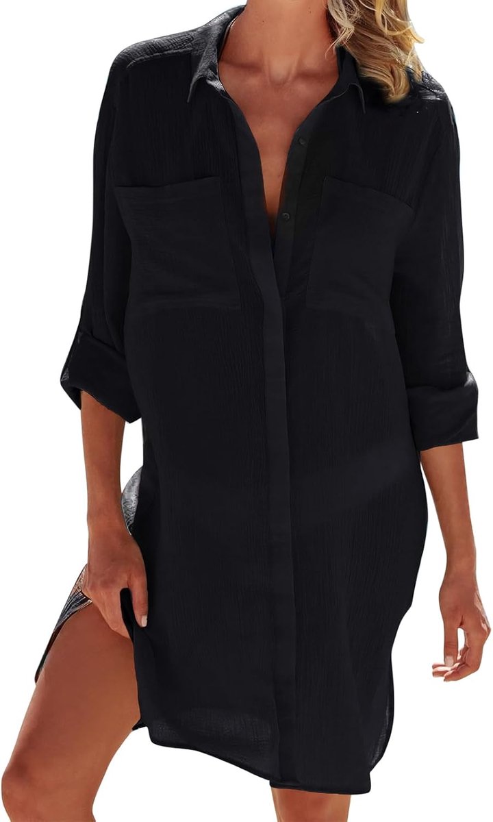 Strandjurk dames bikini cover-up zomer pareos zomerjurk dames strand bedekking shirt button-down
