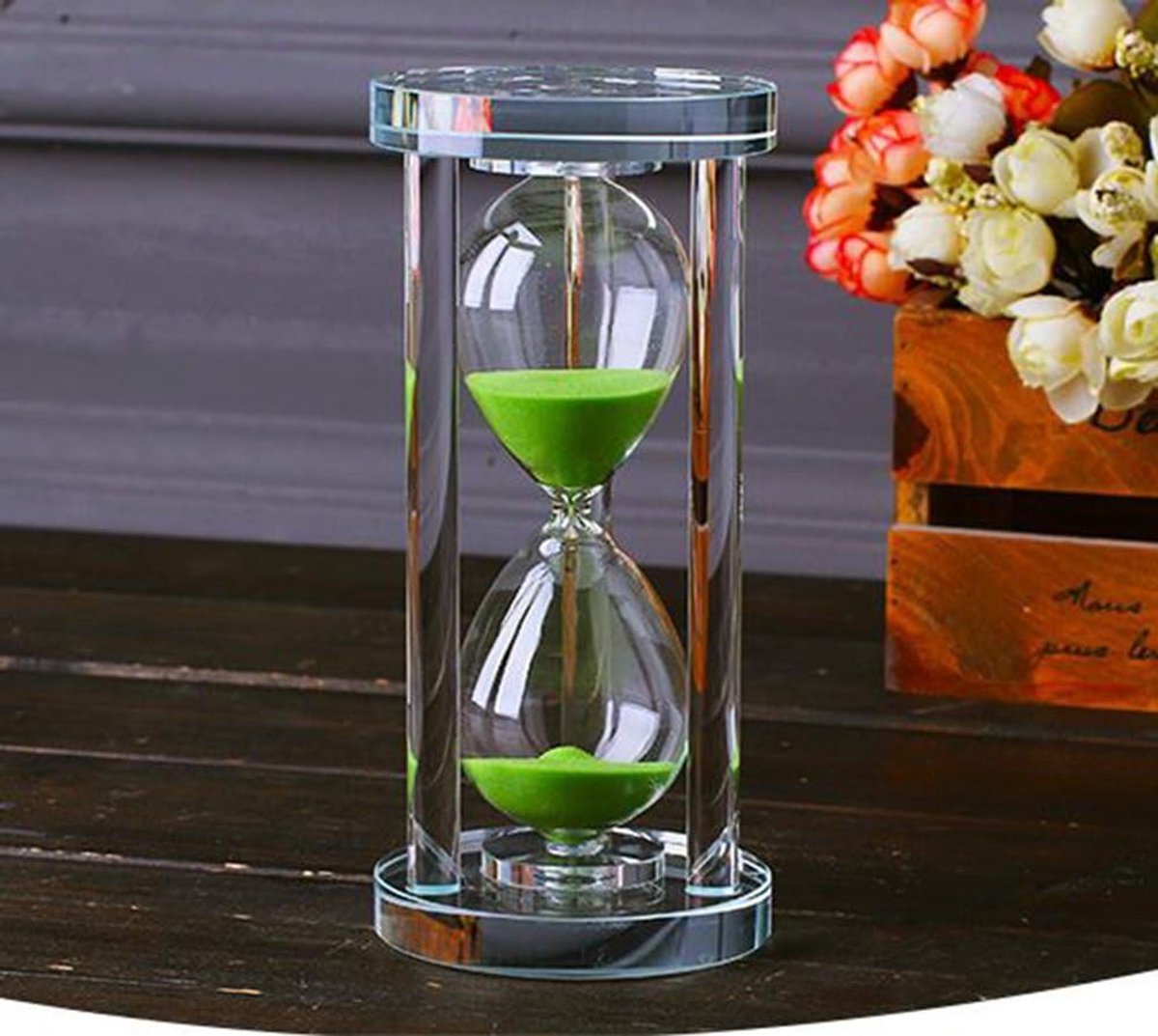 Transparante Kristallen Timer Glas Zand Klok Horloge Ambachtelijke Glazen Decoratie Voor Keuken Kantoor Home Creatieve Decor Gift (30 minuten, Groen)