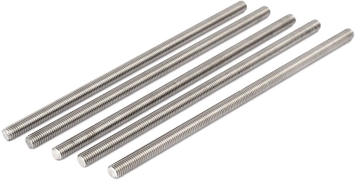 Sourcingmap M8 x 200mm 304 roestvrij staal volledig schroefdraad staven bevestigingsmiddelen zilver Tone 5 Stks