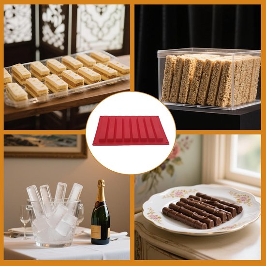 Siliconen vorm, groot, 13,7 cm, siliconen vorm, 8 vormen met antiaanbaklaag, rechthoekige mueslirevorm voor chocolade, energiereep, ijsblokjes, muffins, brownies, cake (rood, 8 — afbeelding 4