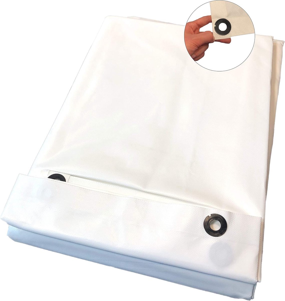 Geweven zeil, houtzeil, pvc-vrij, XPO type 270, beschermend zeil, bootzeil, dakbedekking, zeil met kunststof ogen, zeer stabiel, waterdicht, uv-bestendig, wit, 6 x 8 m