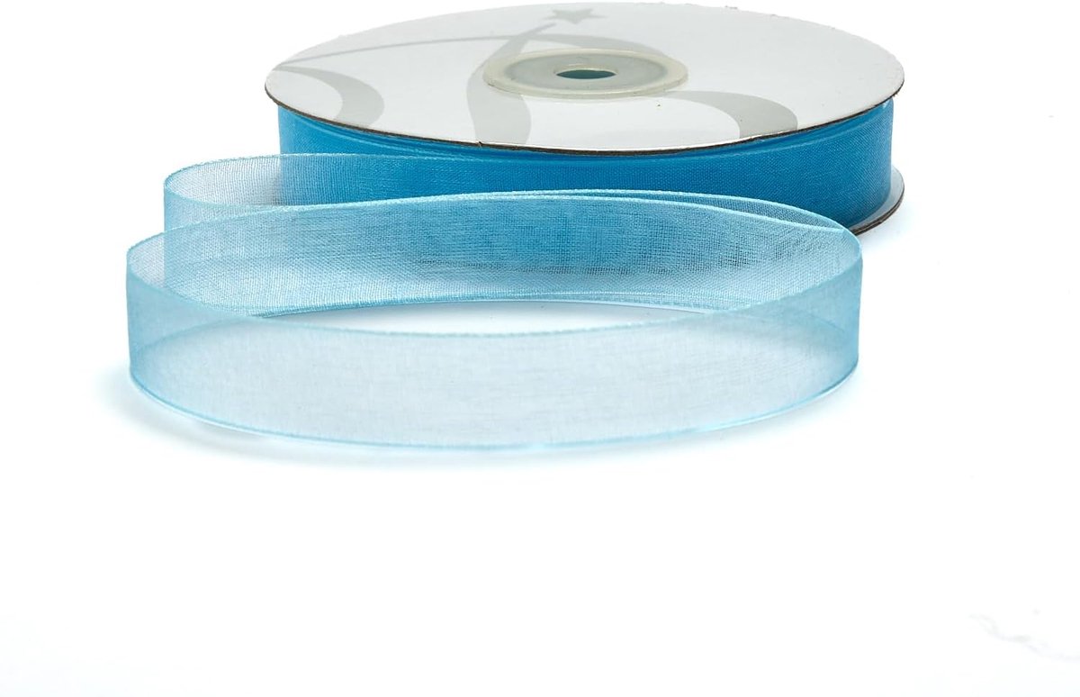 Organza lint 10 mm x 50 m, transparant, voor gastgeschenken, feesten, knutselen, bruiloft, verjaardag, handwerk, Kerstmis, decoratie (lichtblauw)