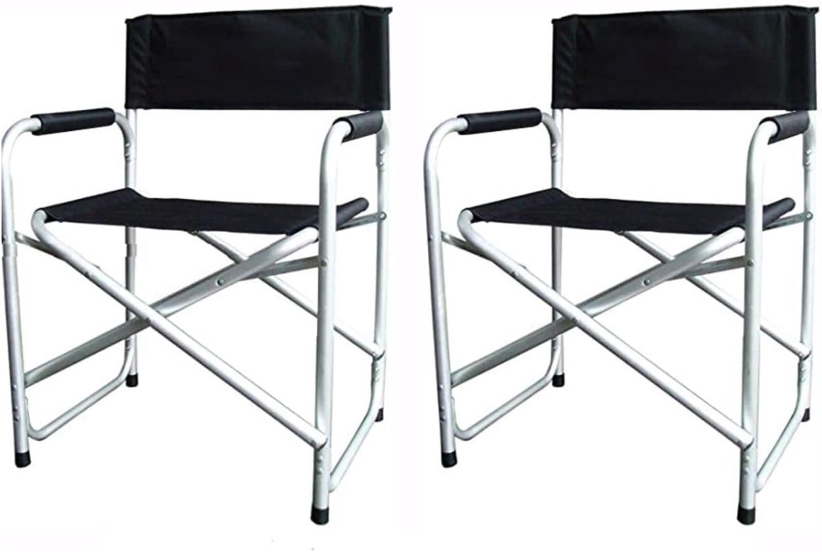 Zwarte aluminium regisseurs klapstoel met armleuning - camping, vissen & tuinstoel, 2 stuks