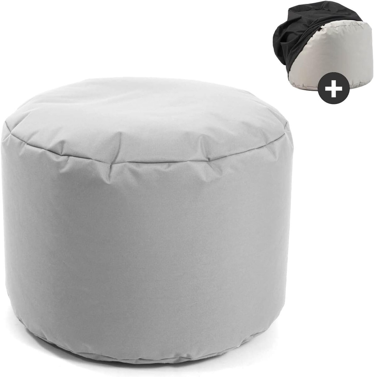 Mokebo Pouf Hocker met Schutzhülle 'Der Ruhestifter' (60x40 cm) Made in Germany, Outdoor Zithocker, Voetenbankje, Zitkussen met EPS-parels vulling, met waterafstotend in Outdoorstof in Lichtgrijs | Outdoorstof in Lichtgrijs