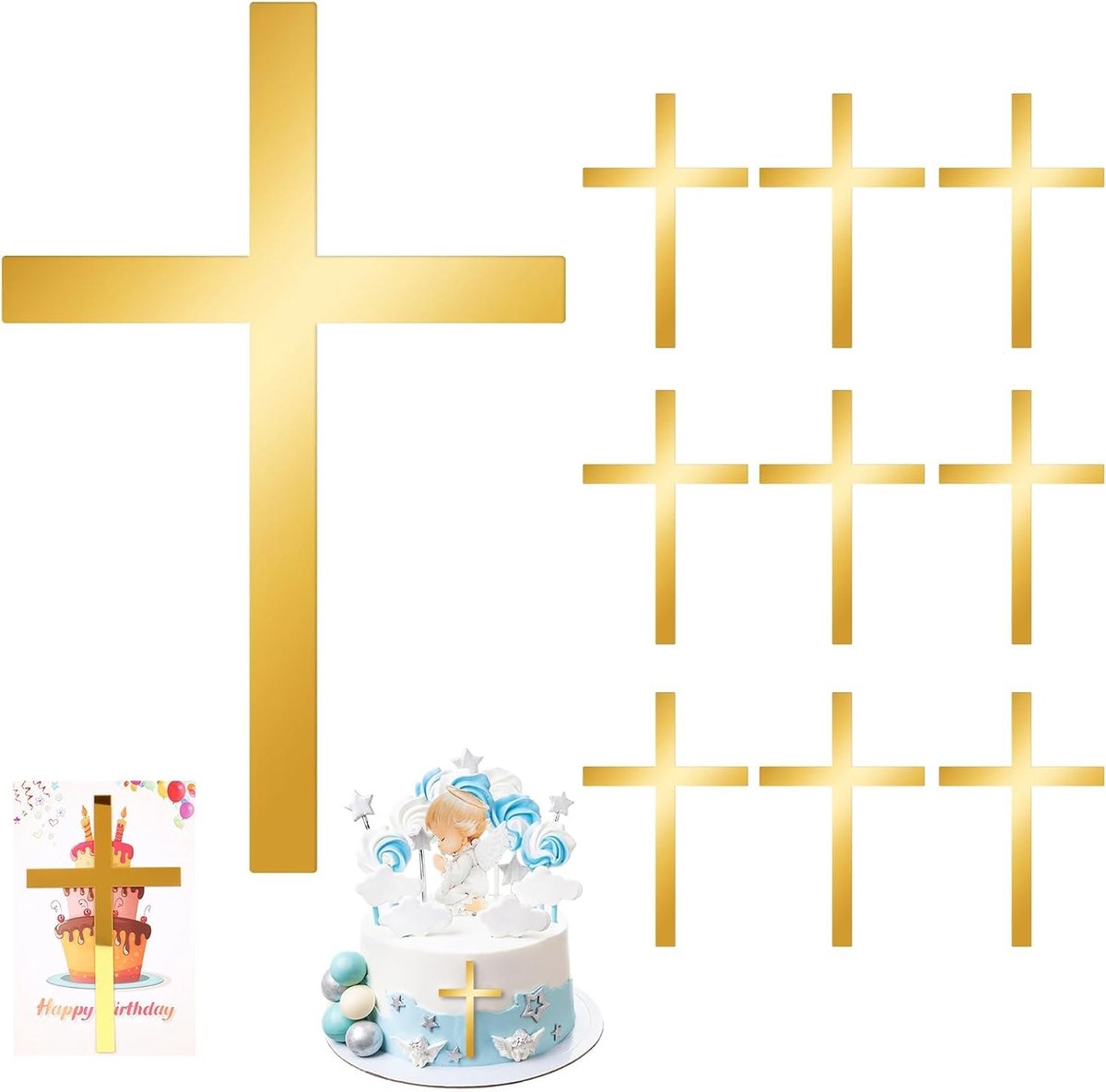 10 stuks gouden kruistaarttoppers acryl doop taartdecoraties voor eerste communie christelijke cupcake toppers babyborrel verjaardagsfeestje benodigdheden doop bruiloft doe-het-zelf taartdecoratie