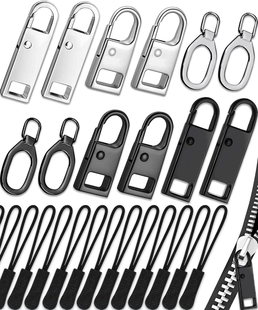 Rits pull, rits pull vervanging (32 pack), universele vervangende rits pull kit, duurzame rits tab vervanging, rits trekt voor rugzakken, portemonnees, jassen, bagage, laarzen (4 stijlen 4 maten)