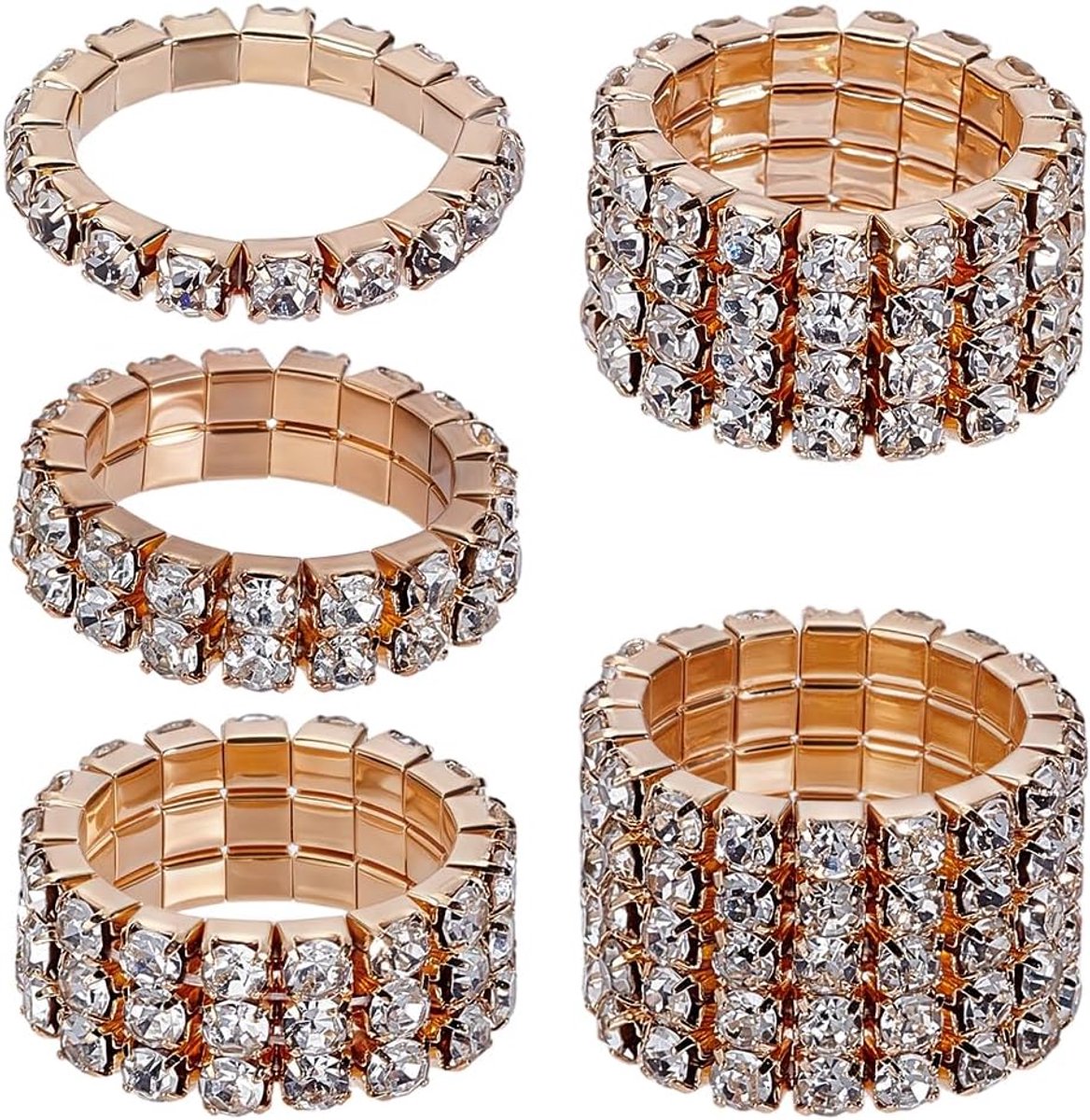 16 stuks strass rekbare ring 5 stijlen verstelbare strass vingerringen elastische ring modieus kristal stapelbaar rekbare ringen accessoires