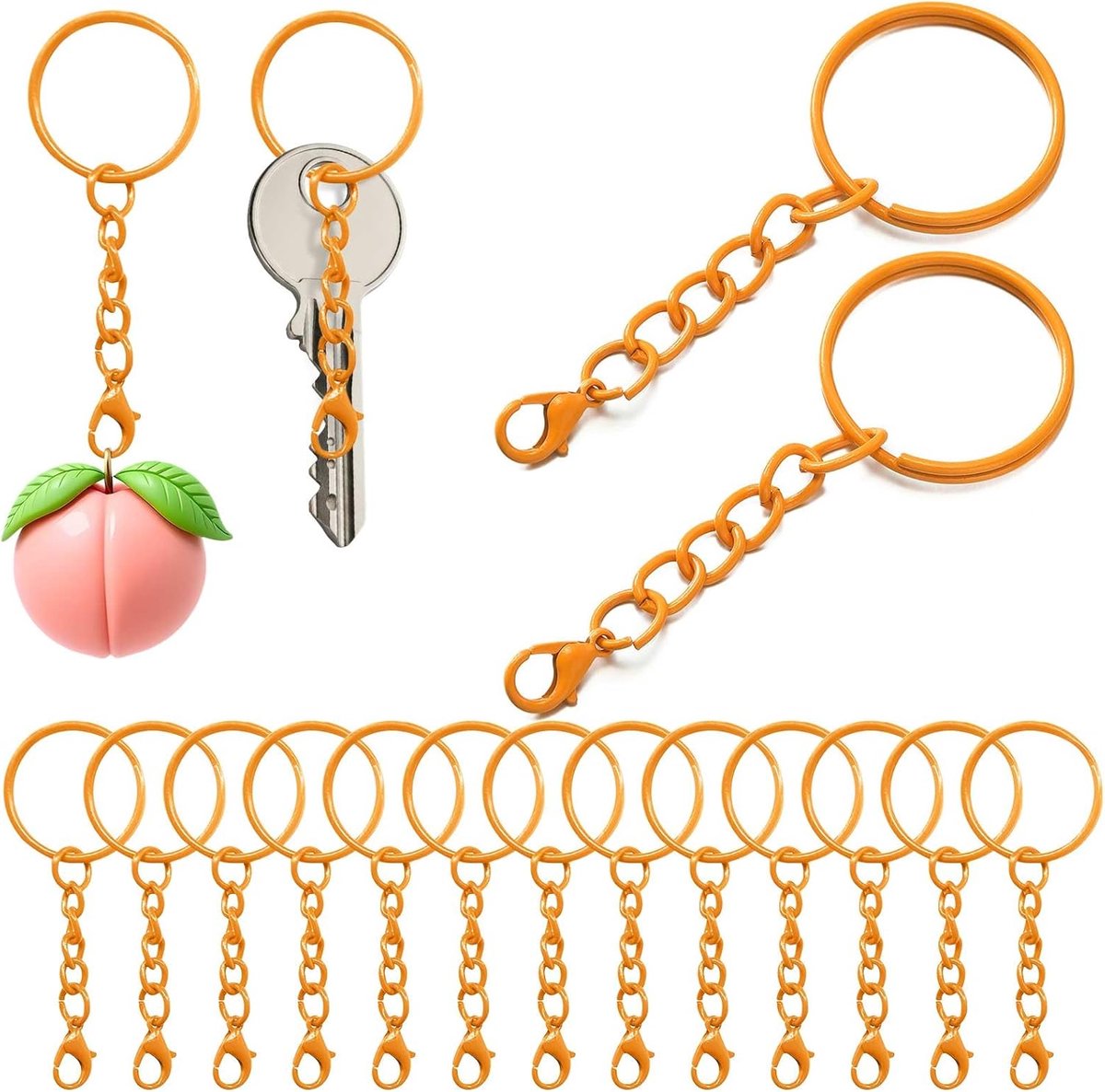 100 stuks sleutelhangers, ringen, 25 mm, voor knutselen, sieraden maken, Kleur: oranje, 25mm