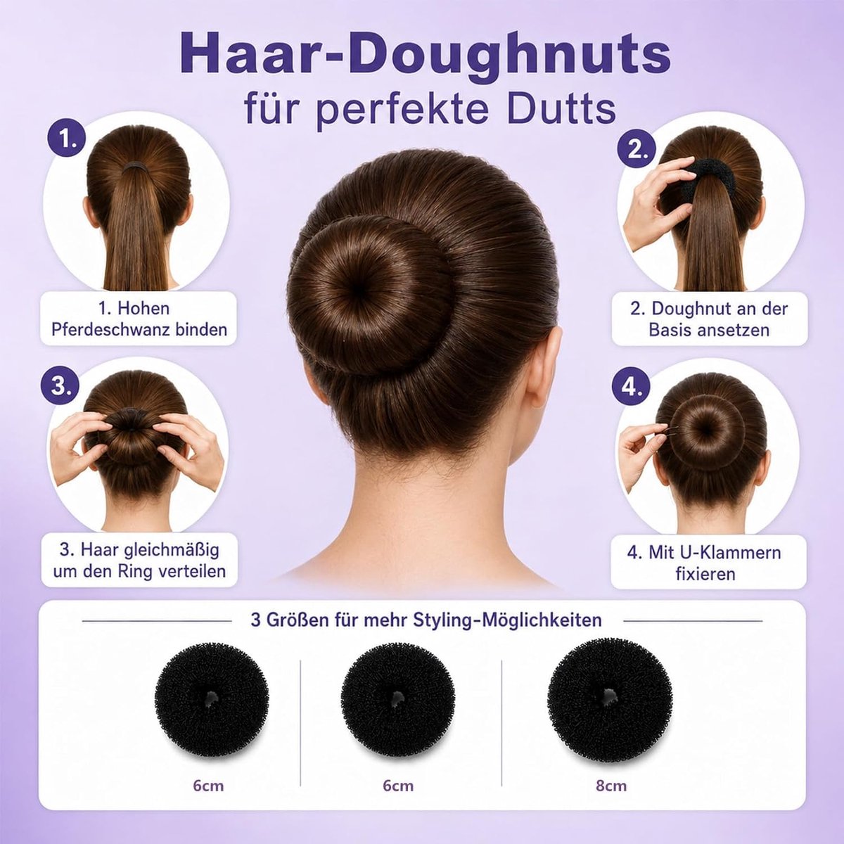 66-Delige Haaraccessoires Set, Knotmakers en Vlechthulpen voor Kapsels | Duurzaam Kunststof en Spons voor Knotten, Vlechten en Volume, 66 Accessoires in Diverse Maten, Zwart, voor Dames en Meisjes