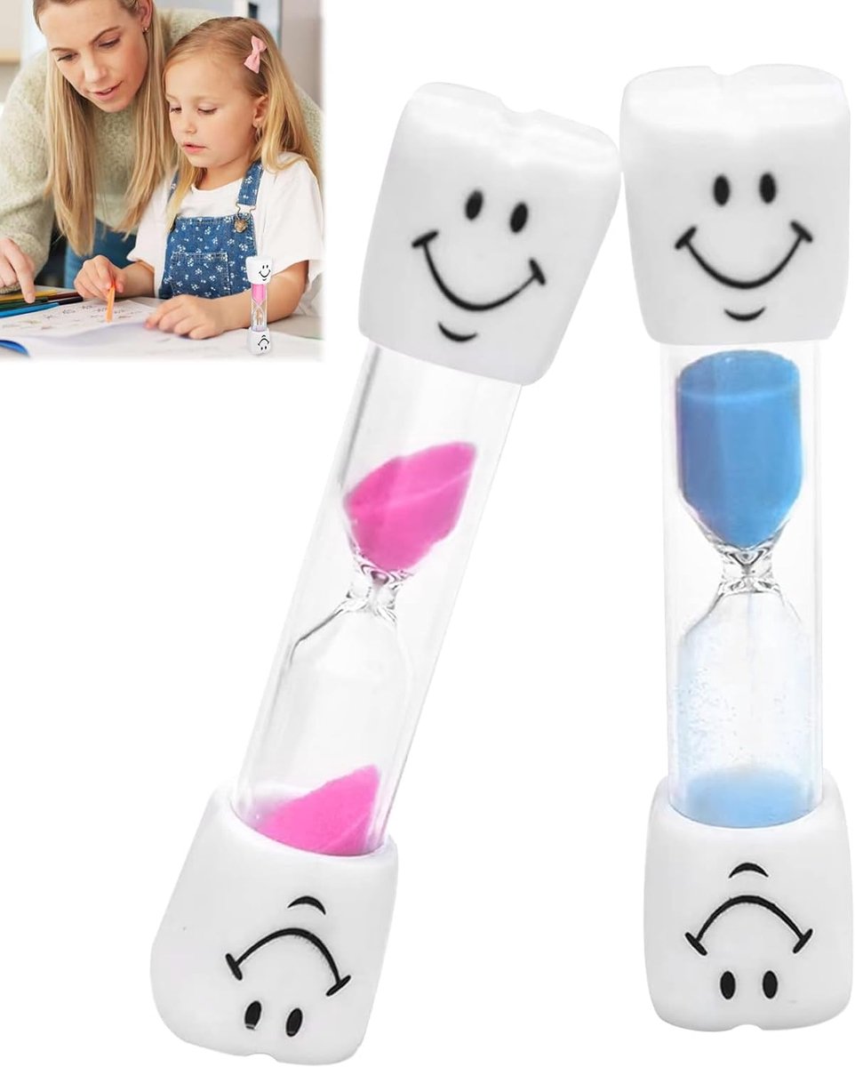 Set van 2 zandlopers, 3 minuten, premium kindertandenborstelhorloge voor badkamer, school en keuken, effectief tijdmanagement en pedagogische leerhulp, robuust borosilicaatglas en pvc
