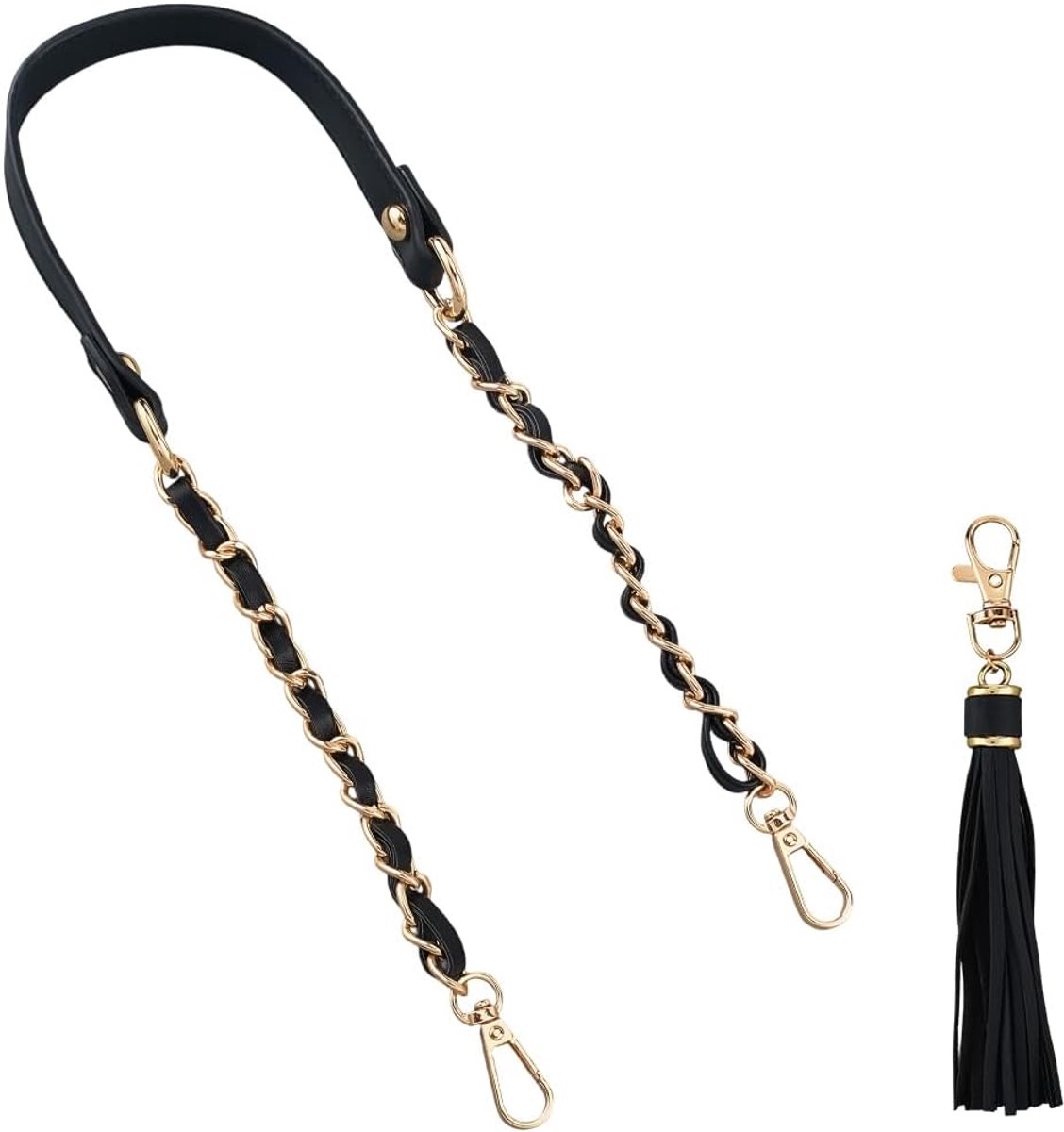 63cm PU leder handtag handvatten met tasselpendant microfiber leder ringketting riem platte zakketting vervanging voor vrouwen Schouder Crossbody tas handtas DIY handwerks (zwart goud)