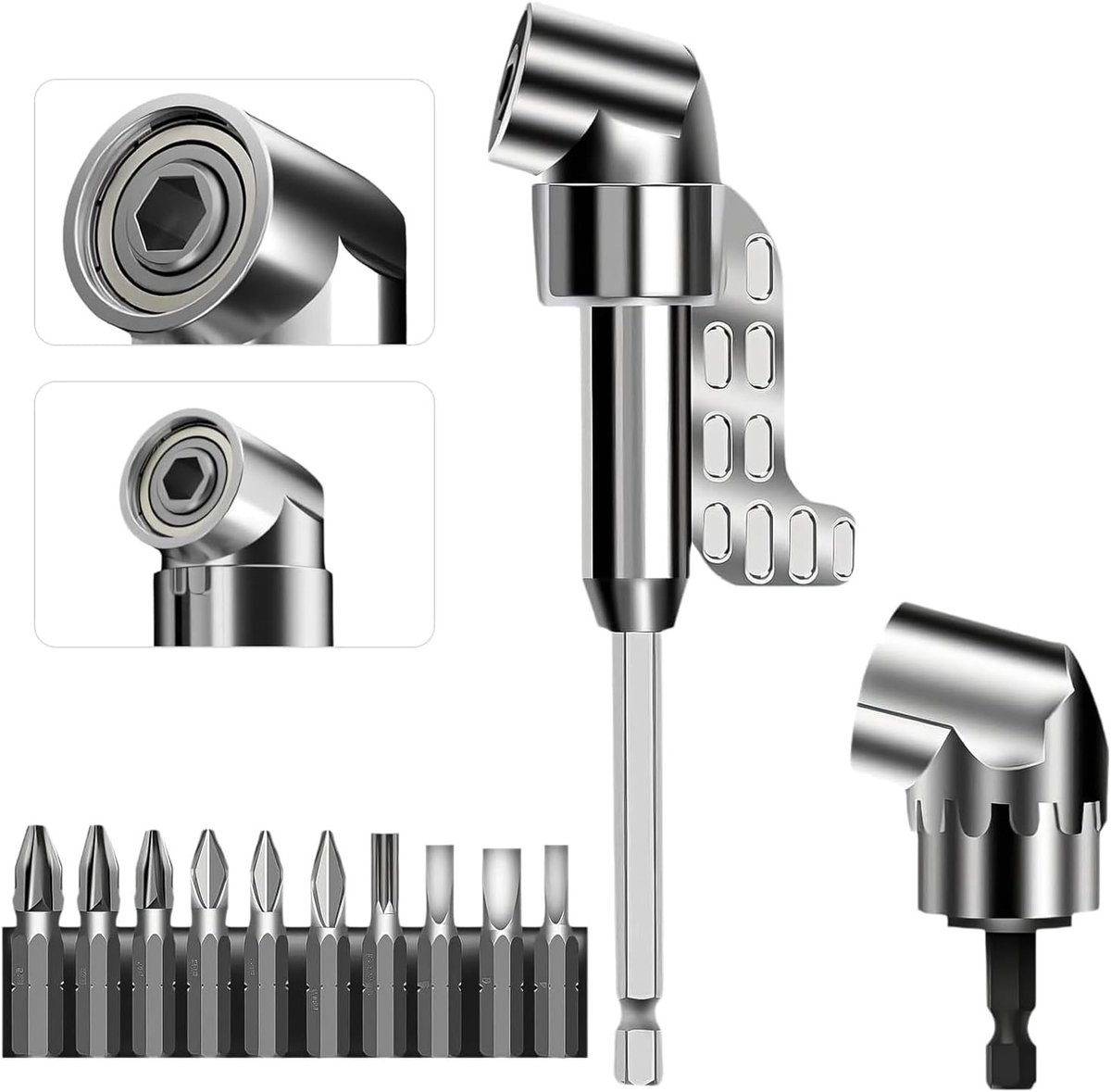 Hoekschroevendraaier met 105° Hoek, Magnetische Bevestiging, 1/4 Inch Hexagon Adapter voor Accuschroefmachines en Boormachines, Ideaal voor Kleine Ruimtes en Klussen