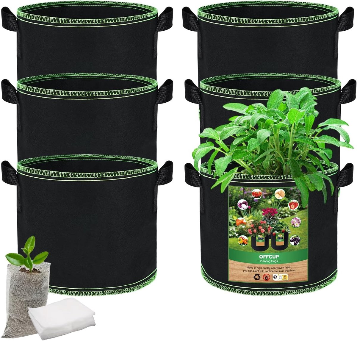 SnelShoppen - 6 Stuks 11L/3 Gallon Plantentassen, Ademend Non-Woven Tuinbouwtassen met Handvatten voor Aardappelen, Tomaten, Groenten, Radijzen, Aardb