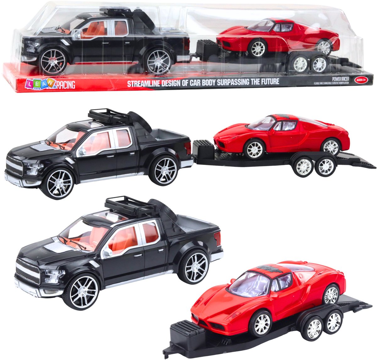 Set terreinauto's, zwarte sleepwagen, rode sportwagen, 59 cm - UNI